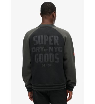 Superdry College graphic knitted bomber jacket black