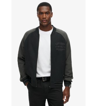 Superdry College graphic knitted bomber jacket black