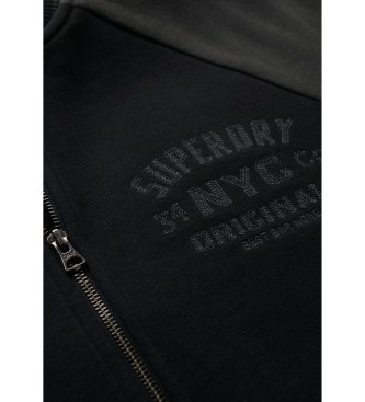 Superdry Czarna dzianinowa kurtka bomber z grafiką College