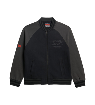 Superdry College graphic knitted bomber jacket black