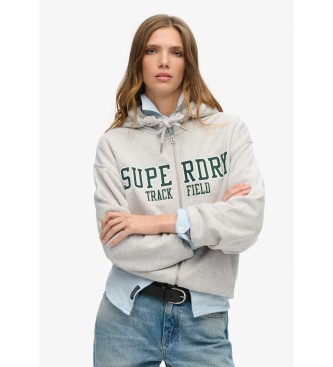 Superdry Boyfriend College sweat-shirt gris  capuche avec capuche et fermeture clair