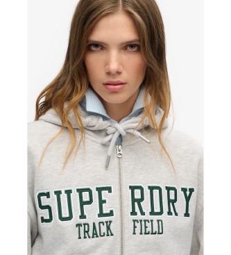 Superdry Szara bluza rozpinana Boyfriend College z kapturem i zamkiem błyskawicznym