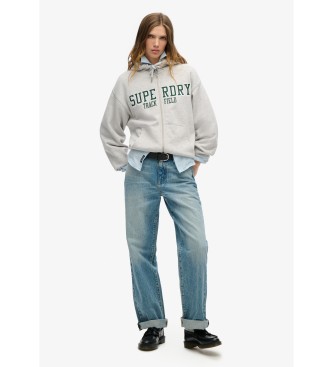 Superdry Boyfriend College sweat-shirt gris  capuche avec capuche et fermeture clair