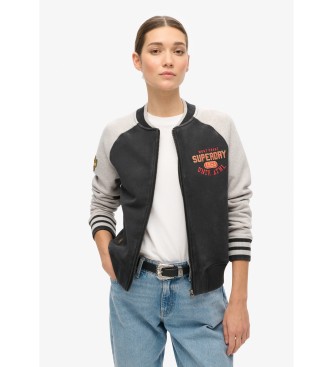 Superdry College Script graphic knitted bomber jacket black