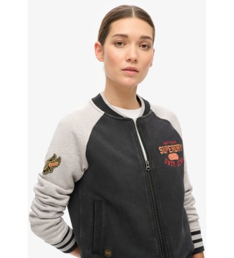 Superdry Czarna dzianinowa kurtka bomber z grafiką College Script