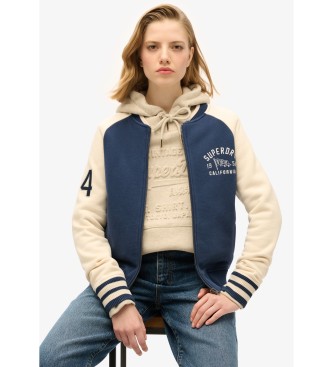 Superdry College Script graphic knitted navy bomber jacket