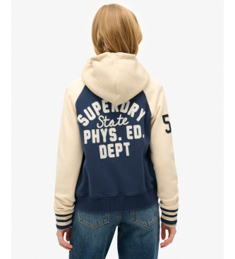 Superdry College Script grafisk stickad bomberjacka i marinbl