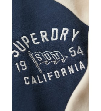 Superdry College Script grafisk stickad bomberjacka i marinbl