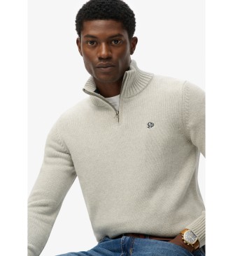 Superdry Jersey de cuello mao con cremallera gris