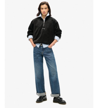 Superdry Country Club Velur jopa s polzapenjanjem črna