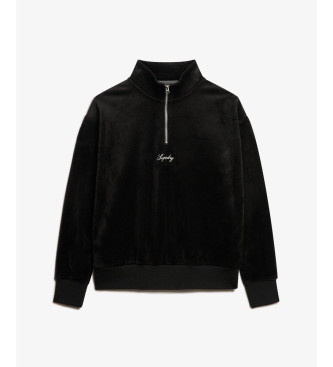 Superdry Country Club Velur jopa s polzapenjanjem črna