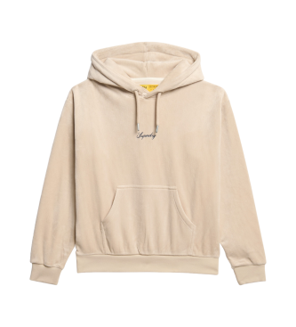 Superdry Country Club beige loose-fitting velour hoodie