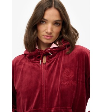 Superdry Country Club Velour Ziphood czerwony