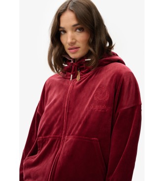 Superdry Country Club Velour Ziphood czerwony