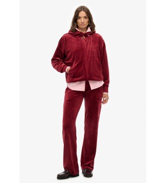 Superdry Country Club Velour Ziphood czerwony