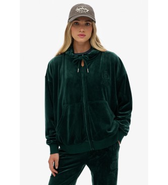 Superdry Country Club Velour Ziphood zielony