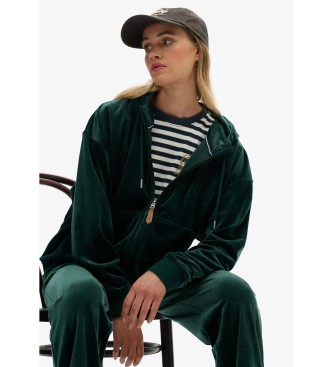 Superdry Country Club Velour Ziphood zielony