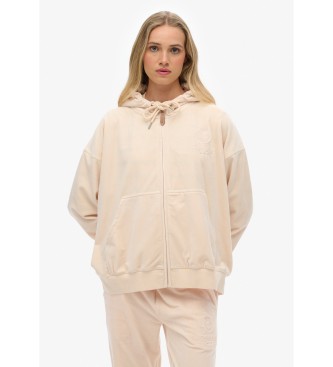Superdry Bluza Country Club Velour Ziphood różowa