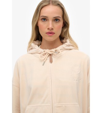 Superdry Bluza Country Club Velour Ziphood różowa