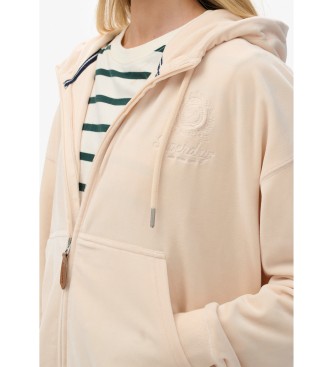 Superdry Bluza Country Club Velour Ziphood różowa
