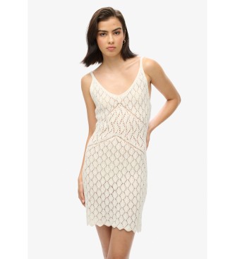 Superdry Kurzes Häkelkleid mit Trägern in Gebrochenem Weiß