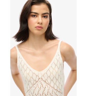 Superdry Kurzes Häkelkleid mit Trägern in Gebrochenem Weiß