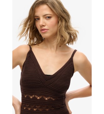 Superdry Vestido midi de croch castanho com borlas