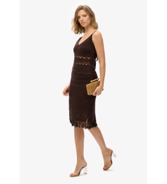 Superdry Vestido midi de croch castanho com borlas