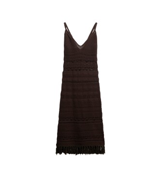 Superdry Vestido midi de croch castanho com borlas