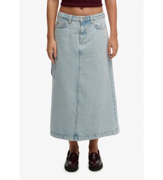 Superdry Blå Denim Cargo Maxi-nederdel
