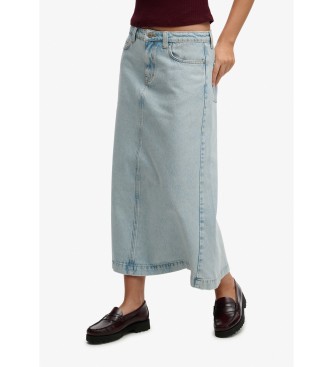 Superdry Blå Denim Cargo Maxi-nederdel