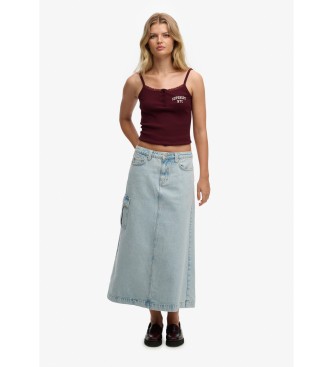 Superdry Blå Denim Cargo Maxi-nederdel