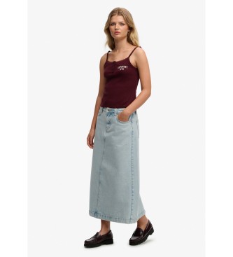 Superdry Blå Denim Cargo Maxi-nederdel
