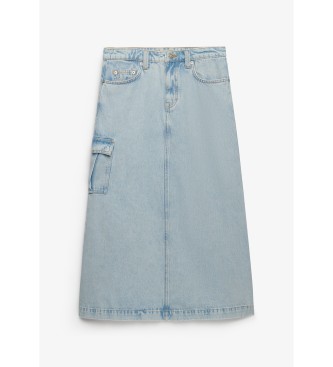 Superdry Blå Denim Cargo Maxi-nederdel