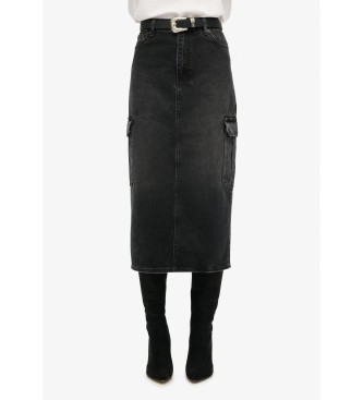 Superdry Cargo Pocket Denim midi skirt black