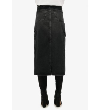 Superdry Cargo Pocket Denim midi skirt black