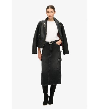 Superdry Cargo Pocket Denim midi skirt black