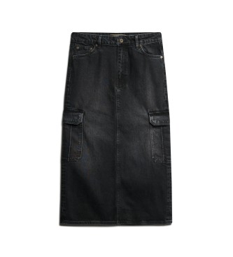 Superdry Cargo Pocket Denim midi skirt black