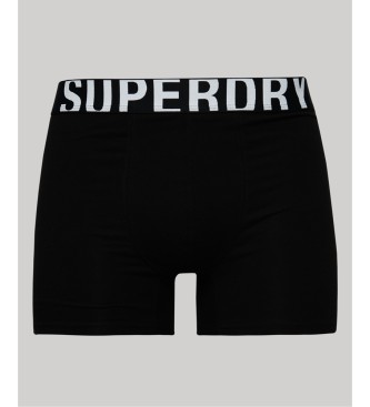 Superdry Two organic cotton boxer briefs with double logo in black, white and white