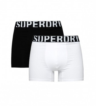 Superdry Twee biokatoenen boxerslips met dubbel logo in zwart, wit en wit
