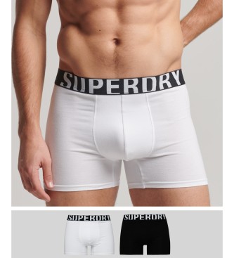 Superdry Due boxer in cotone biologico nero, bianco con doppio logo
