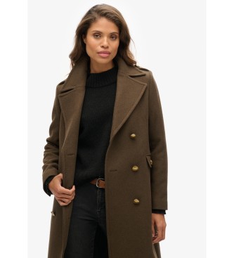 Superdry Rjav volnen plašč z dvojnimi prsmi