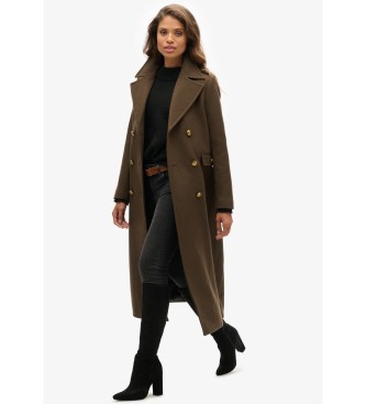 Superdry Rjav volnen plašč z dvojnimi prsmi