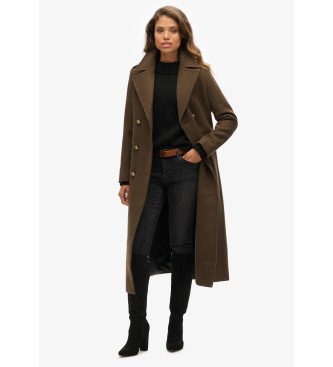 Superdry Rjav volnen plašč z dvojnimi prsmi