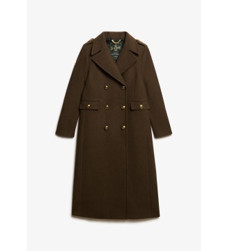 Superdry Rjav volnen plašč z dvojnimi prsmi