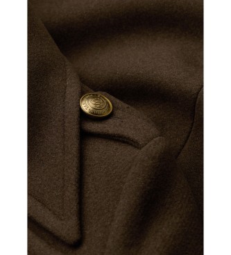 Superdry Rjav volnen plašč z dvojnimi prsmi