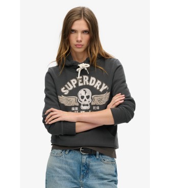 Superdry Grafisk sweatshirt med huva och Poster-kanter  mrkgr