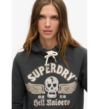 Superdry Grafisches Kapuzensweatshirt mit Posterbesatz  dunkelgrau