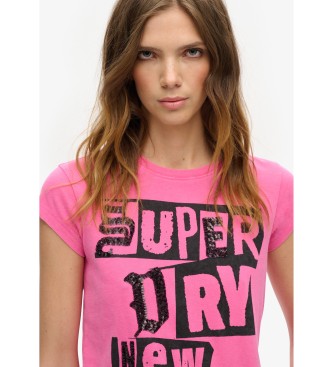 Superdry Różowa koszulka z punkowymi ornamentami