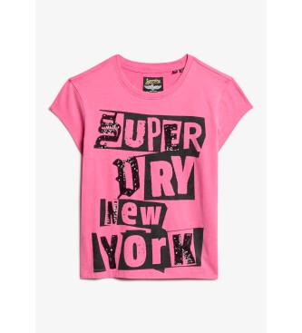 Superdry T-shirt com ornamentos punk rosa